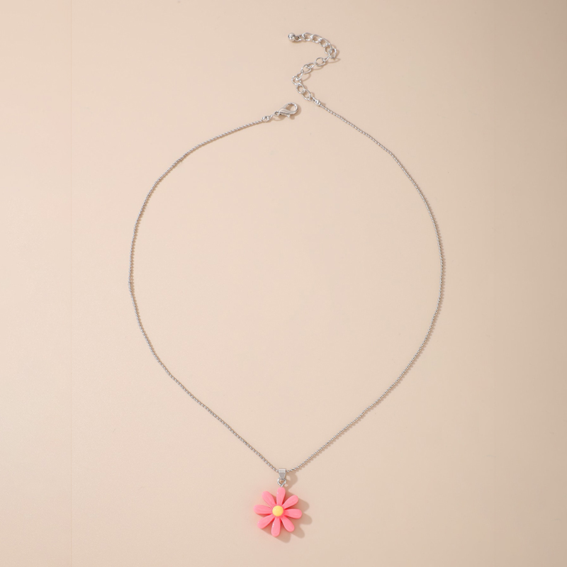 New Korean Pink Flower Pendant Necklace display picture 4
