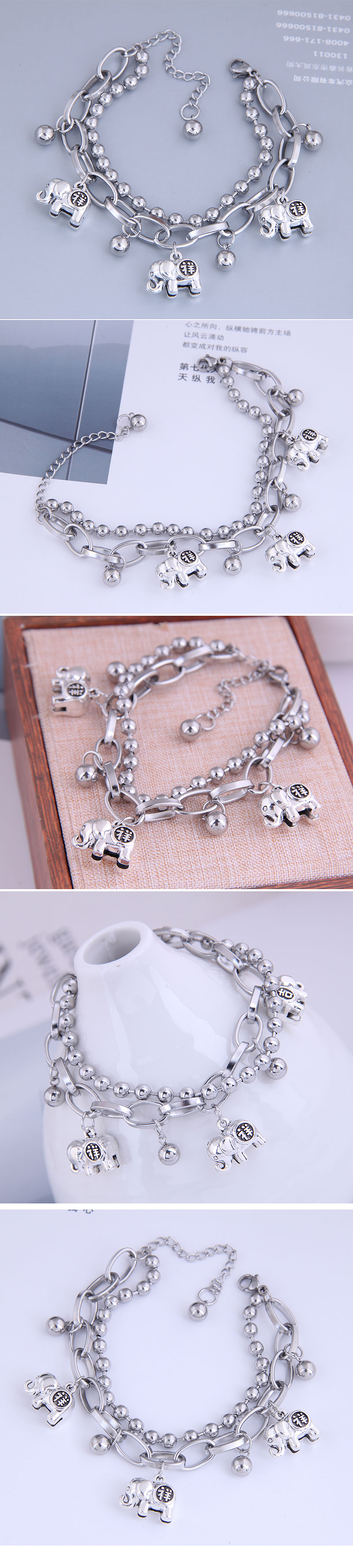 Korean Fashion Hip Hop Simple Stainless Steel Beads Baby Elephant Bracelet display picture 1