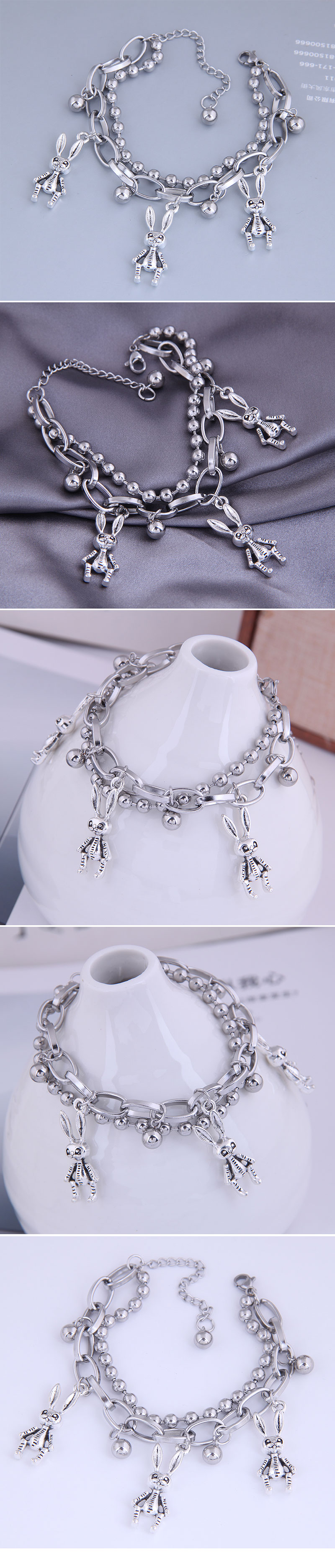 Korean Fashion Hip-hop Simple Stainless Steel Beads Long Ear Rabbit Bracelet display picture 1