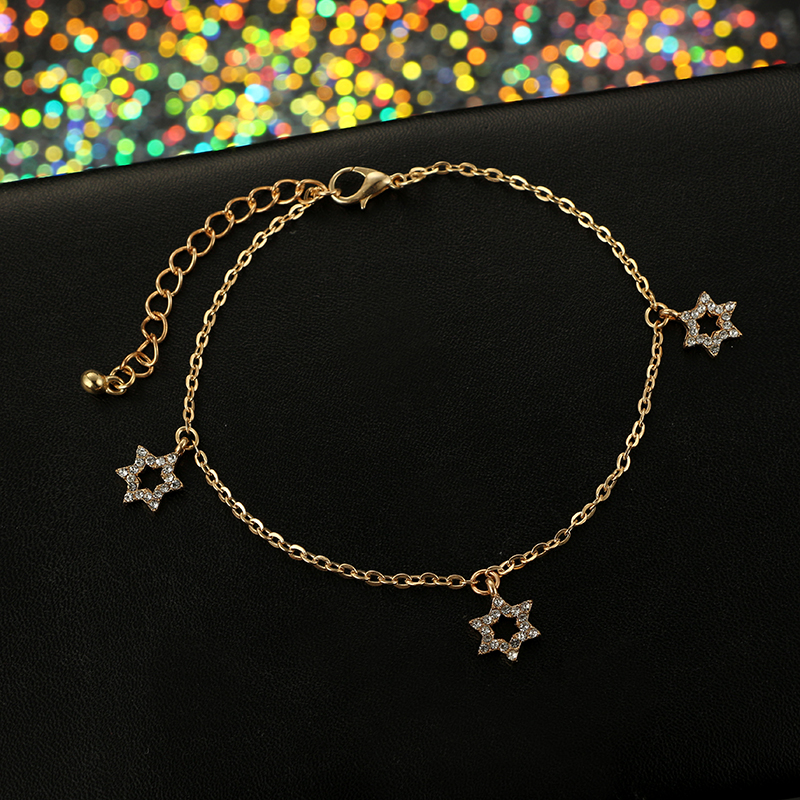 New Fashion Multi-layer Diamond-studded Five-pointed Star Anklet display picture 8