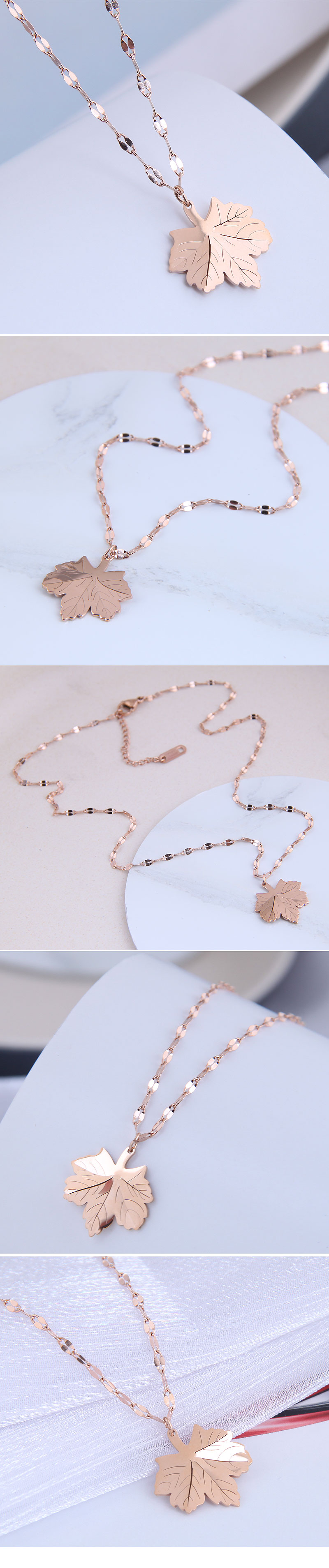 Korean Fashion Sweet Ol Maple Leaf Titanium Steel Necklace display picture 1