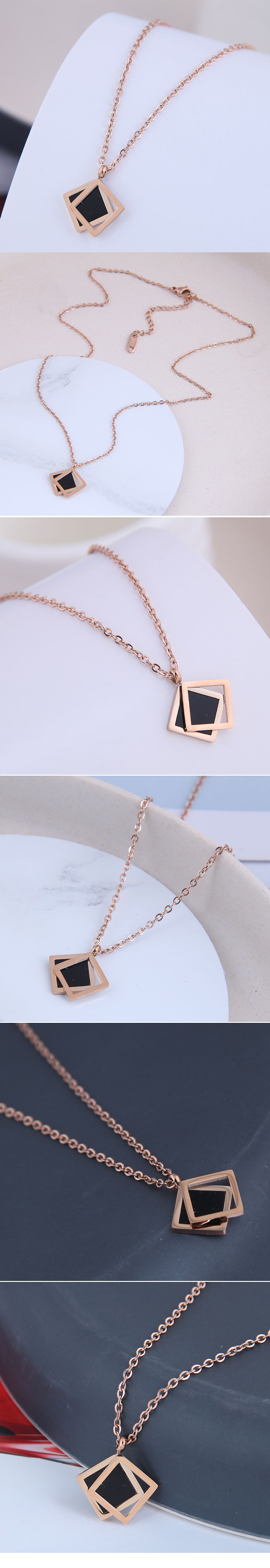 Fashion Sweet Ol Geometric Square Titanium Steel Necklace display picture 1