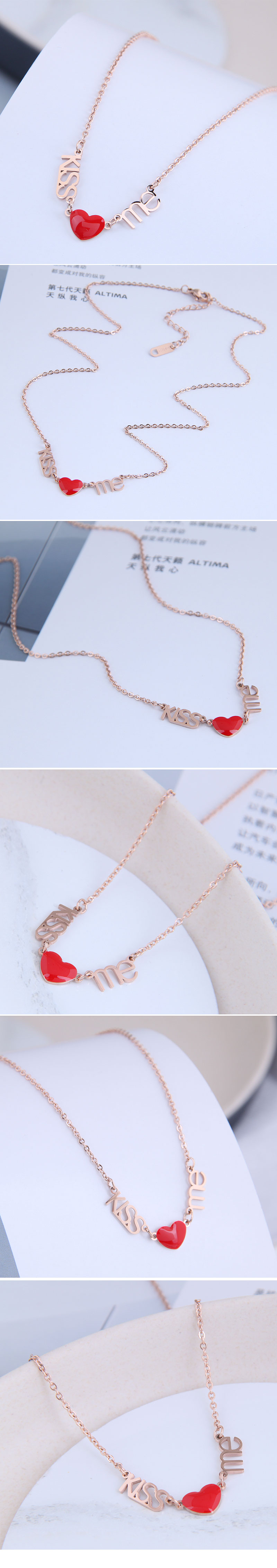 Korean Fashion Sweet Ol Red Love Titanium Steel Necklace display picture 1