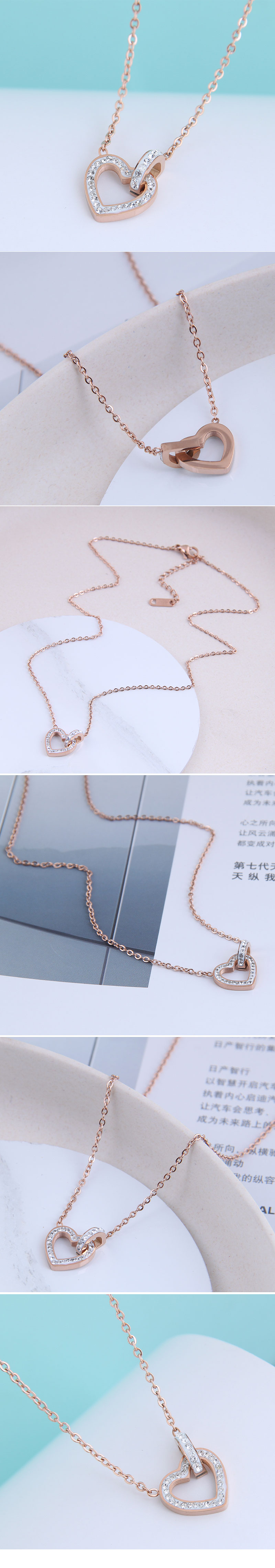 Fashion Sweet Ol Flash Diamond Love Heart Titanium Steel Necklace display picture 1