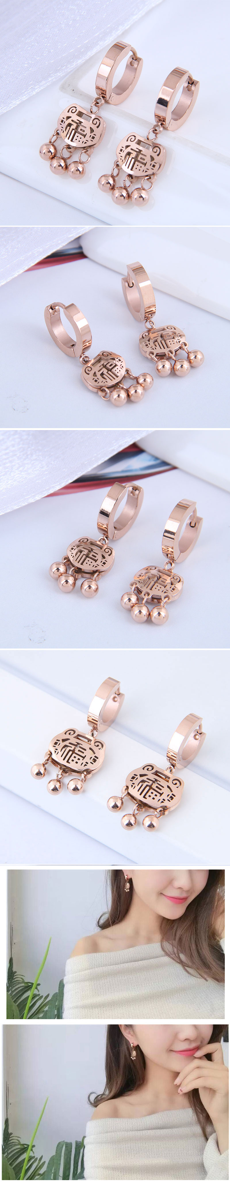 Fashion Titanium Steel Long Life Lock Exaggerated Earrings display picture 1