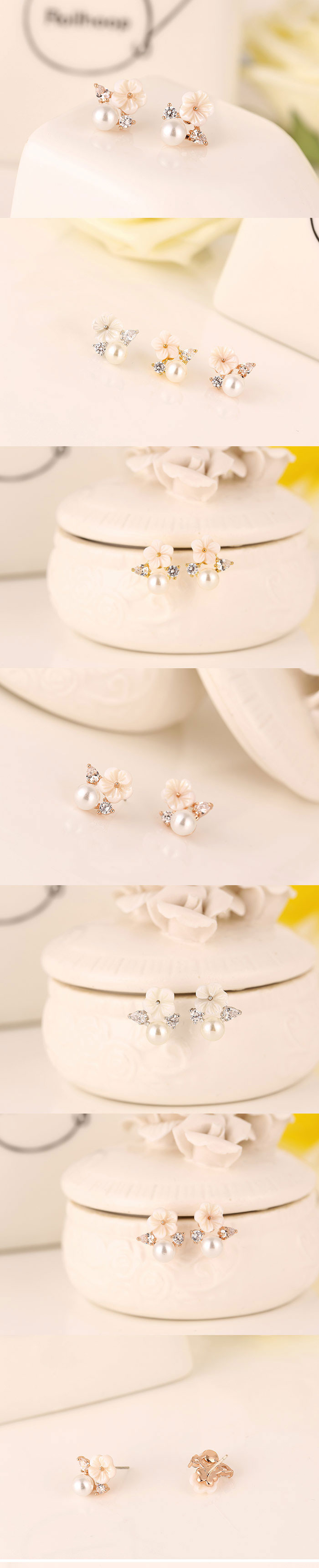 Fashion Sweet Ol Shell Flower Zircon Earrings display picture 1