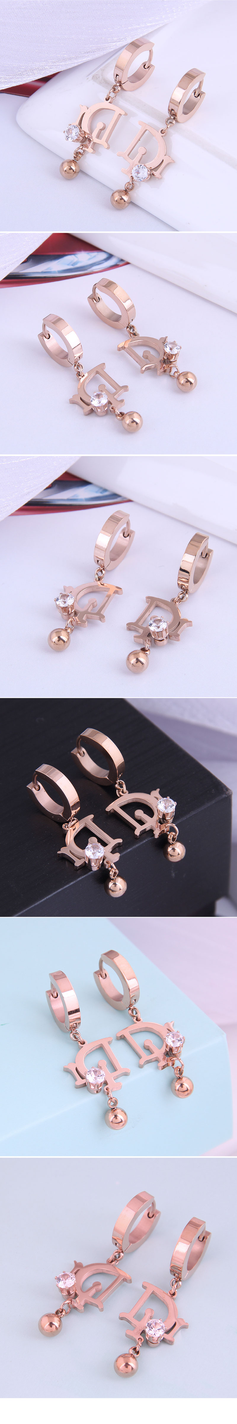 Fashion Titanium Steel D Letter Earrings display picture 1