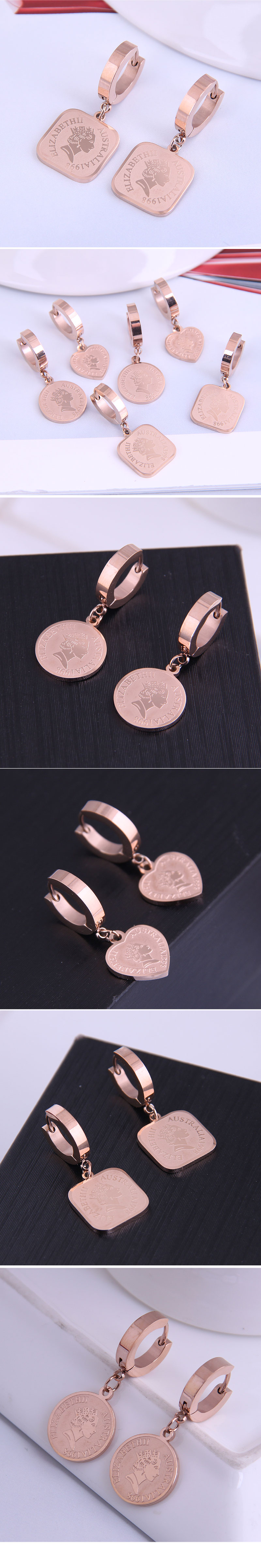 Mode Titan Stahl Einfache Schönheit Münz Ohrringe display picture 1