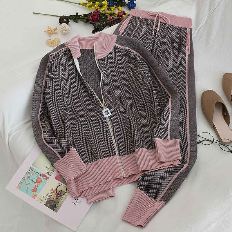 Women's Casual Spiral Stripe Knitted Fabric Rib-knit Pants Sets display picture 1