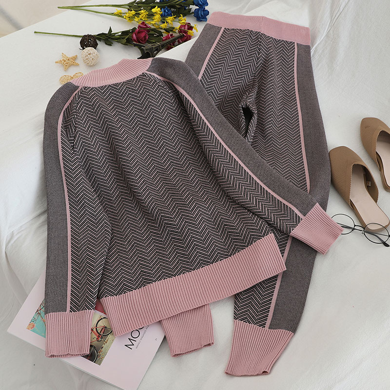 Women's Casual Spiral Stripe Knitted Fabric Rib-knit Pants Sets display picture 3