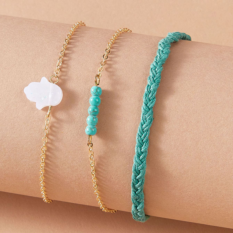 Braided Cord Colorful Beads Anklet 3-piece Set display picture 3