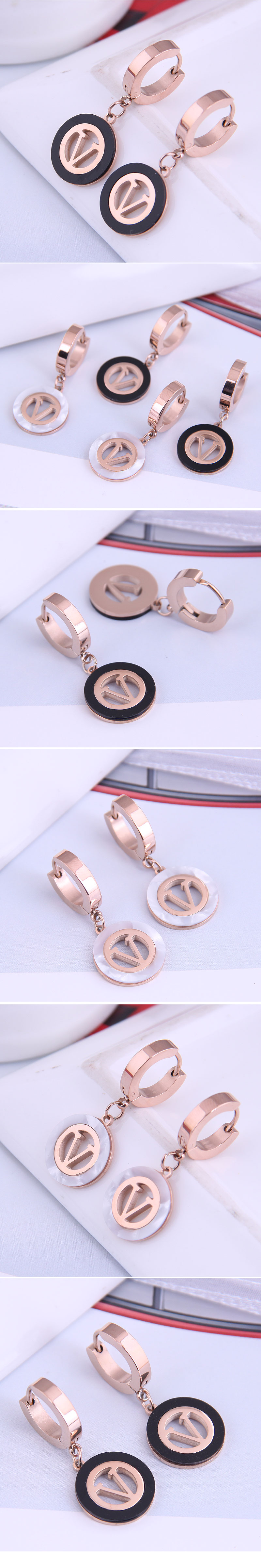 Fashion Titanium Steel Round V-shaped Earrings display picture 1