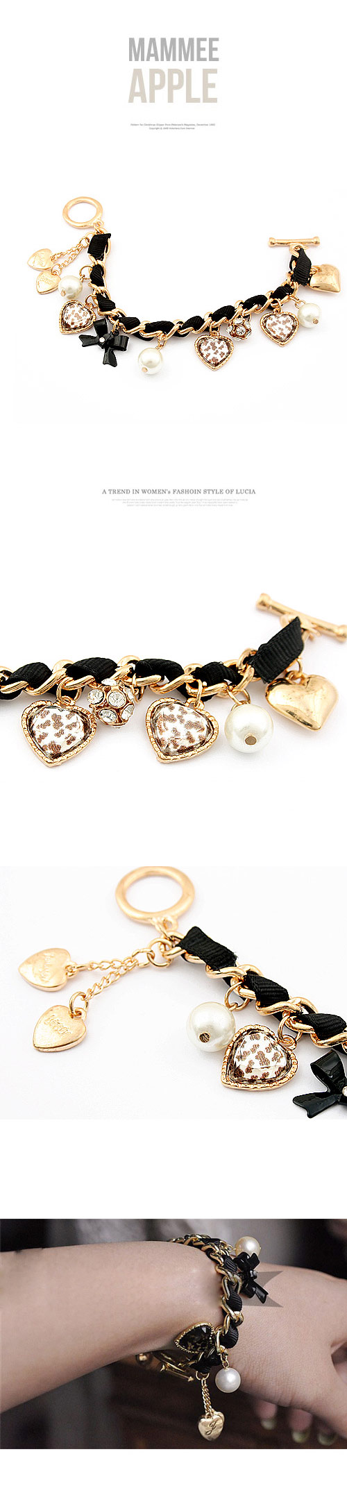 Fashion Pearl Leopard Print Bow Bracelet display picture 1