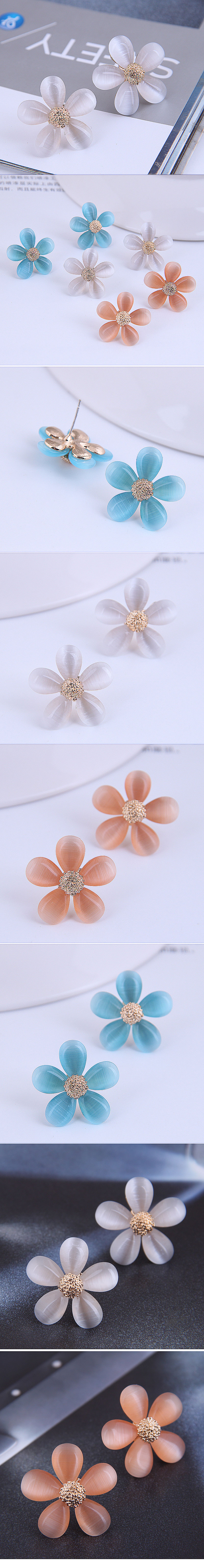 Korean Fashion Sweet Ol Opal Flower  Earrings display picture 1