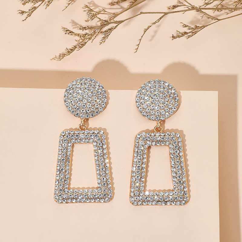 Diamond Geometric Square  Earrings display picture 2