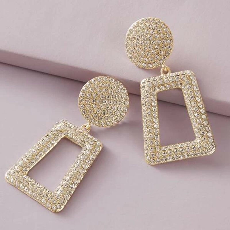 Diamond Geometric Square  Earrings display picture 8