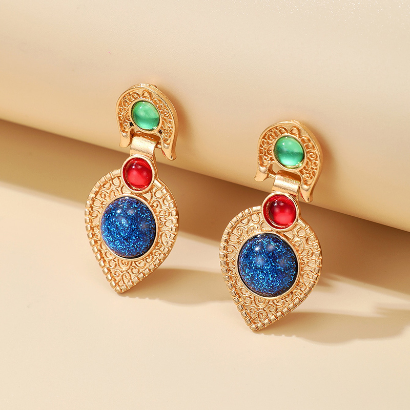 Fashion Gold Long Exotic Gemstone Inlaid Earrings display picture 4