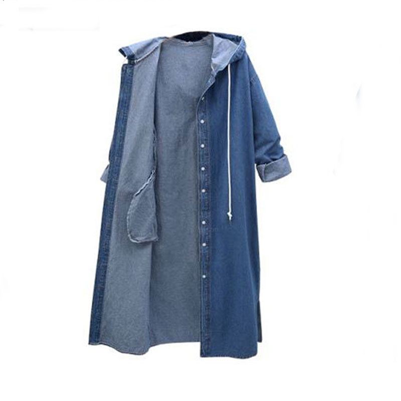 Hooded Long-sleeved Denim Jacket display picture 4