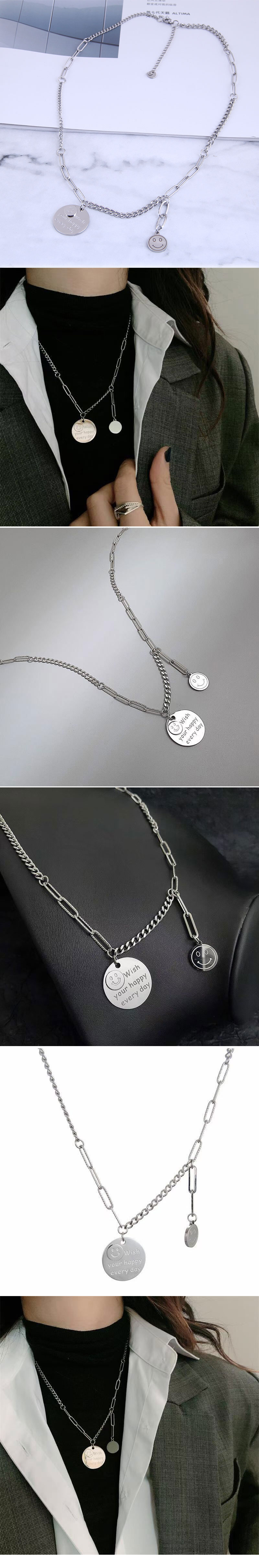 Simple Fashion Smiley Face Pendant Personality Long Necklace display picture 1
