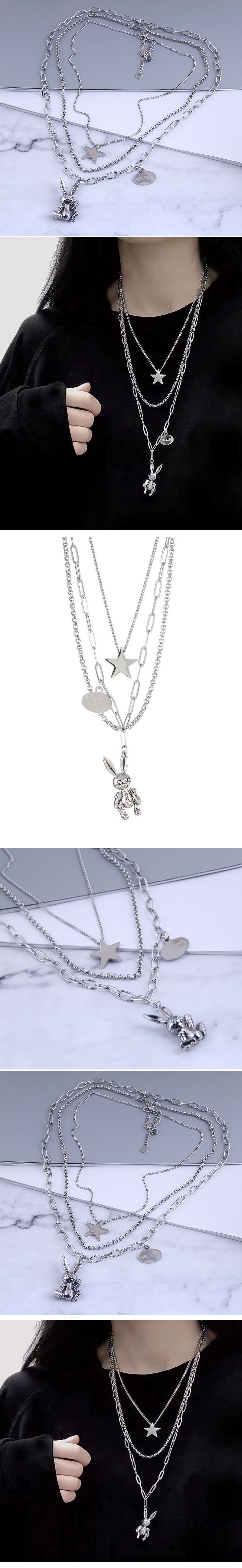 Simple Fashion Simple Five-pointed Star Long-eared Rabbit Multi-layer Long Necklace display picture 1
