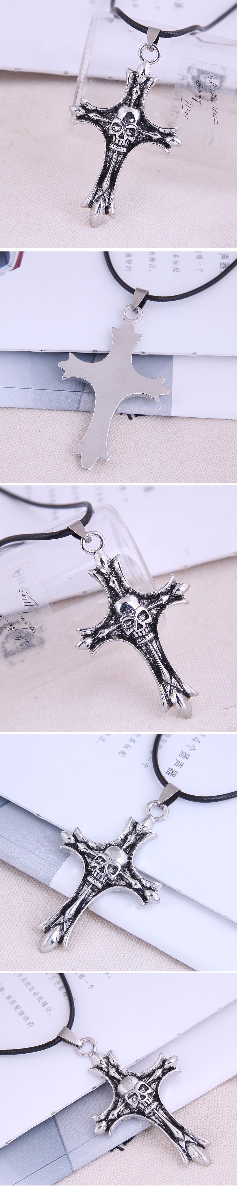 Fashion Retro Cross Skull Exaggerated Personality Necklace display picture 1