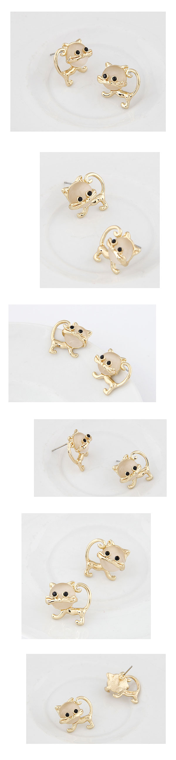 Korean Fashion Sweet Opal Cute Cat Personality Flash Diamond Earrings display picture 1