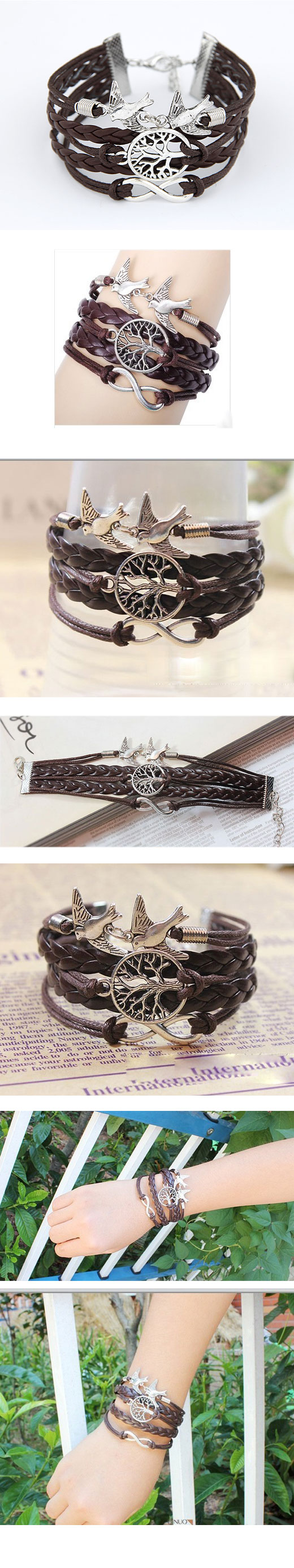 Vintage Tree Of Life Bracelet Bird Alloy Accessories Handmade Multilayer Woven Bracelet display picture 1