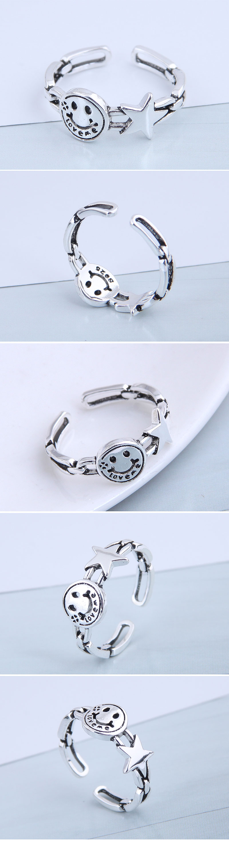 Exquisite Ring Wholesale Retro Smiley Meteor Open Ring display picture 1