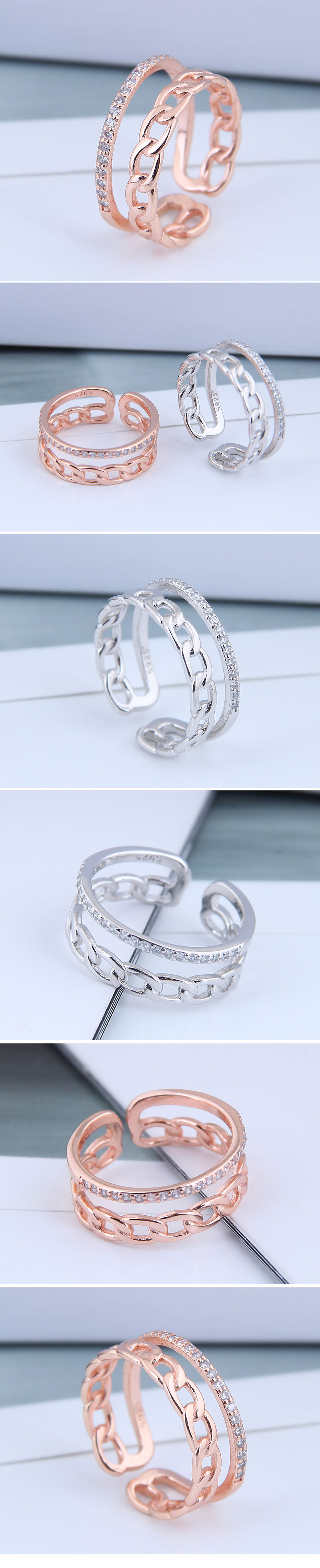 Delicate Korean Fashion Sweet Card Cubic Zircon Woven Open Ring display picture 1