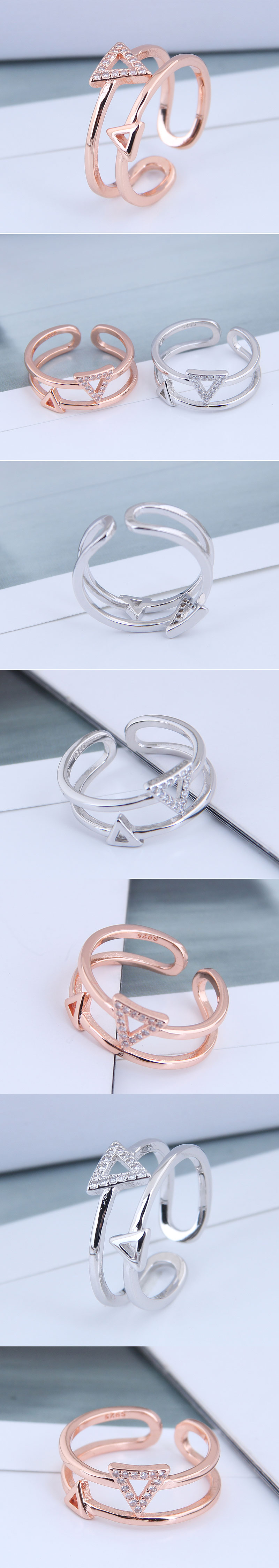 Delicate Korean Fashion Sweet Card Cubic Zircon Triangle Open Ring display picture 1