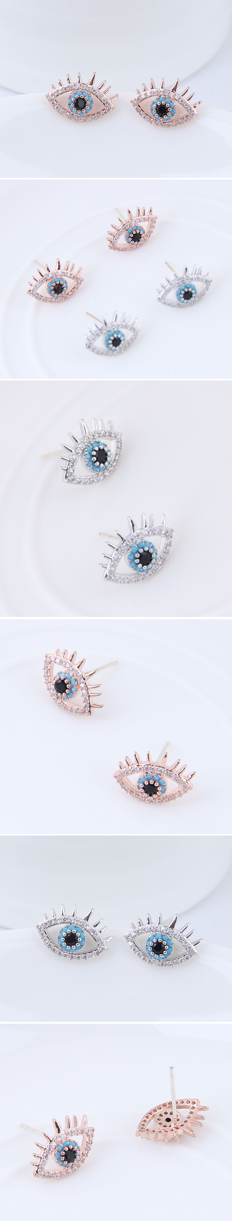 925 Silver Pin Korean Fashion Simple Sweet Zircon Demon Eye Eye Studs display picture 1
