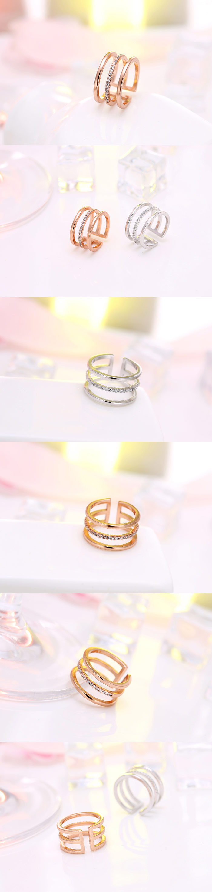 Korean Fashion Intarsien Zirkon Offenen Ring display picture 1