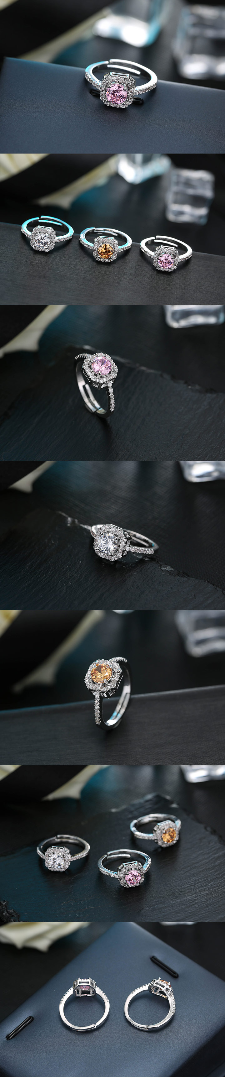Koreanische Mode Süßer Zirkon Quadratischer Diamantring display picture 1