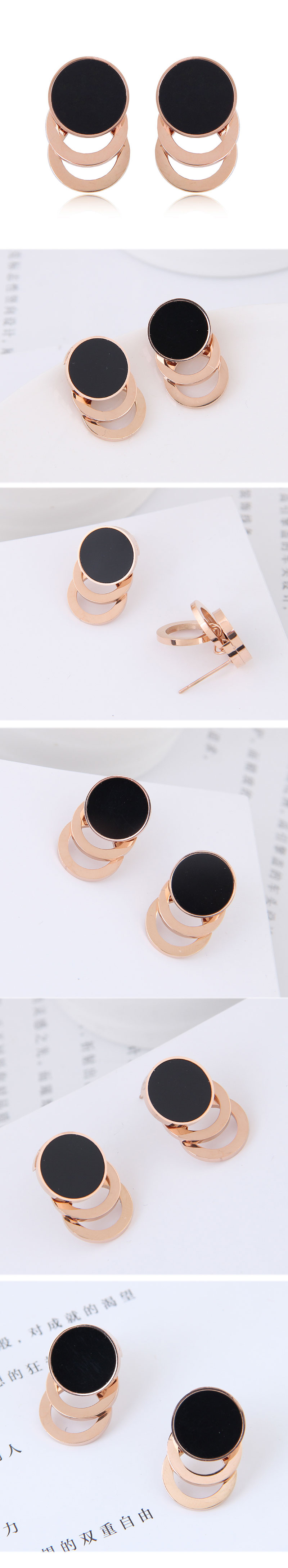 Fashion Rose Gold Titanium Steel Simple Circle For Women Earrings display picture 1