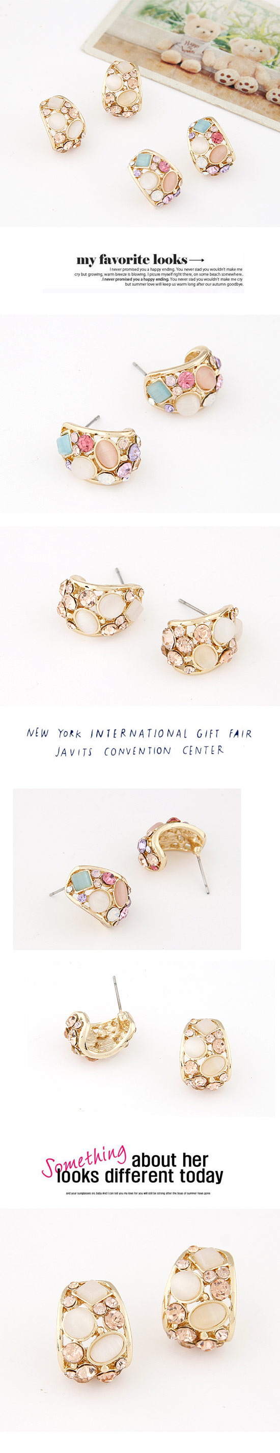 Korean Fashion Sweet Ol Shiny Opal Earrings Wholesales display picture 1