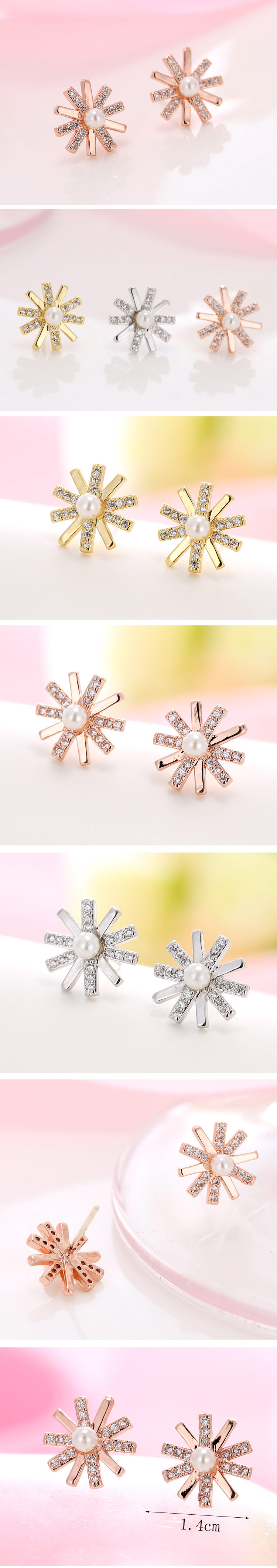 Fashion Jewelry Korean Sweet Ol Sun Flower Zircon Stud Earrings display picture 1