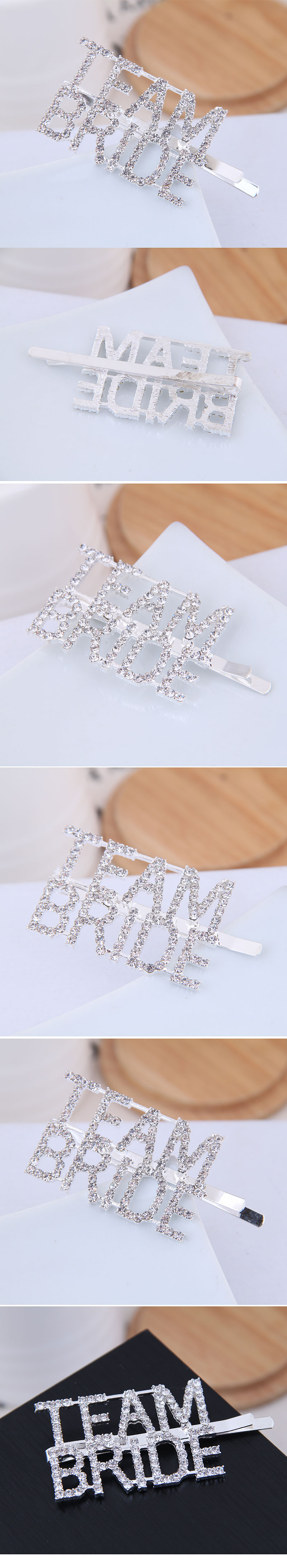 Korean Metal Flash Diamond Double Row Letter Hair Clip Hair Accessories Flash Diamond Letter Hair Clip Side Clip Word Clip display picture 1