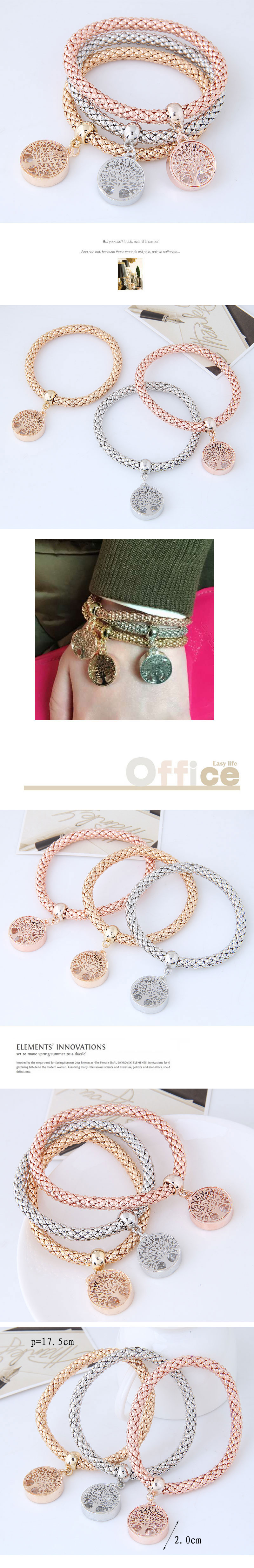 Fashion Jewelry Fashion Simple Tri-color Auspicious Tree Pendant Tri-color Corn Chain Multi-layer Bracelet display picture 1