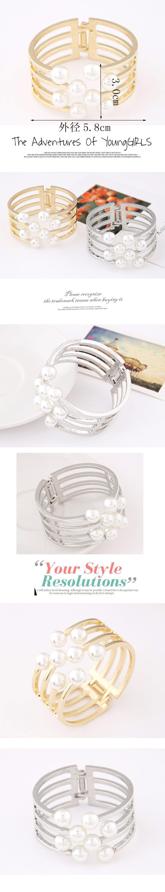 Elegant And Stylish Metallic Simple Pearl Exaggerated Bracelet Wholesales Yiwu display picture 1