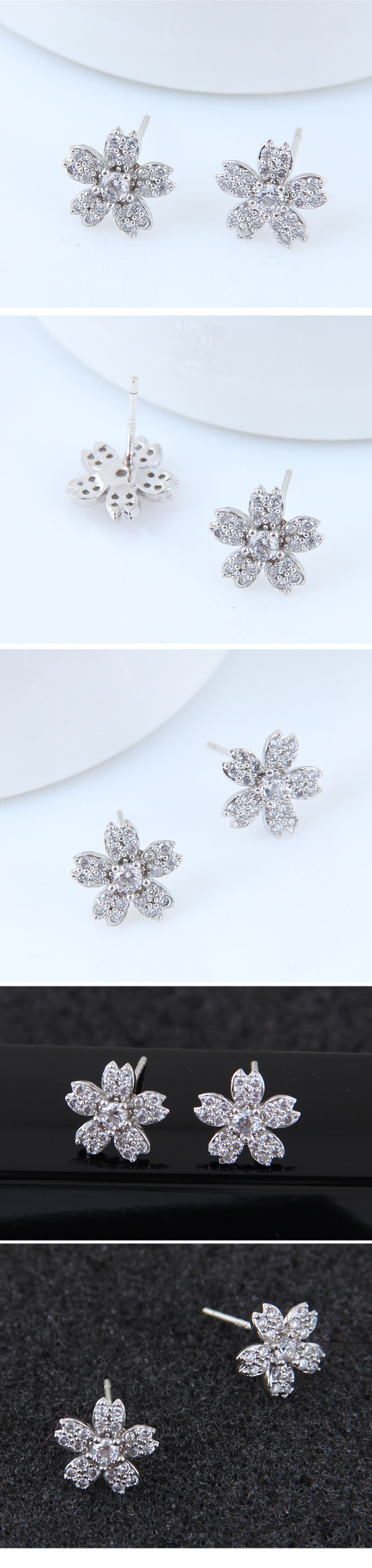 Korean Fashion Sweet Zirconium Simple Flower Stud Earrings Whoesales Yiwu display picture 1
