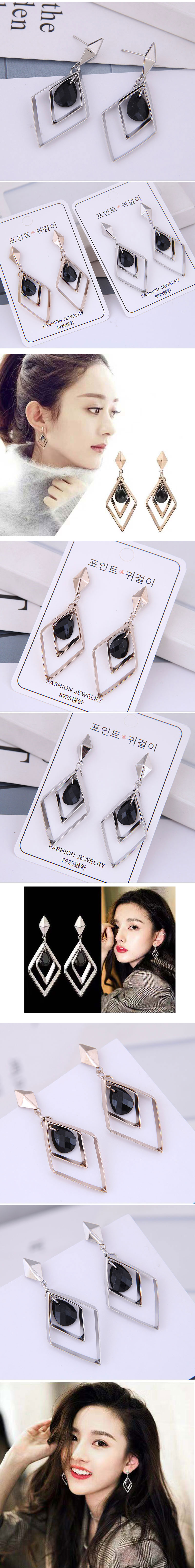 Korean Fashion Metal Texture Geometric Diamond Stud Earrings Wholesale display picture 1