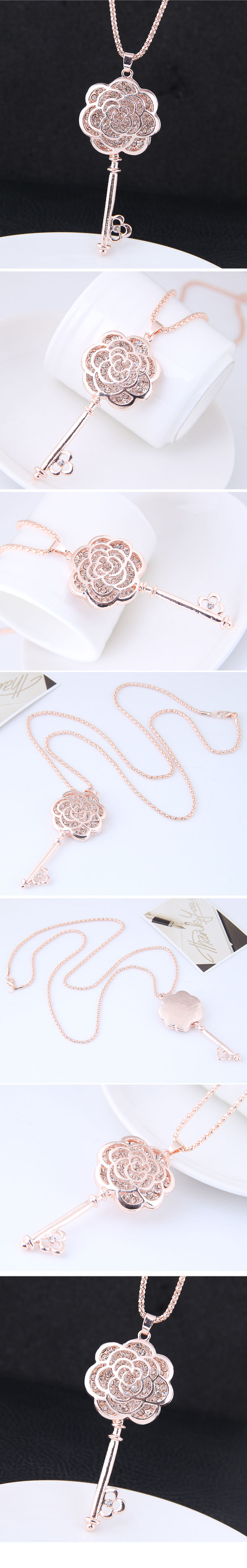 Fashion Metal Diamond Key Wild Long Money Chain Sweater Chain Wholesale display picture 1