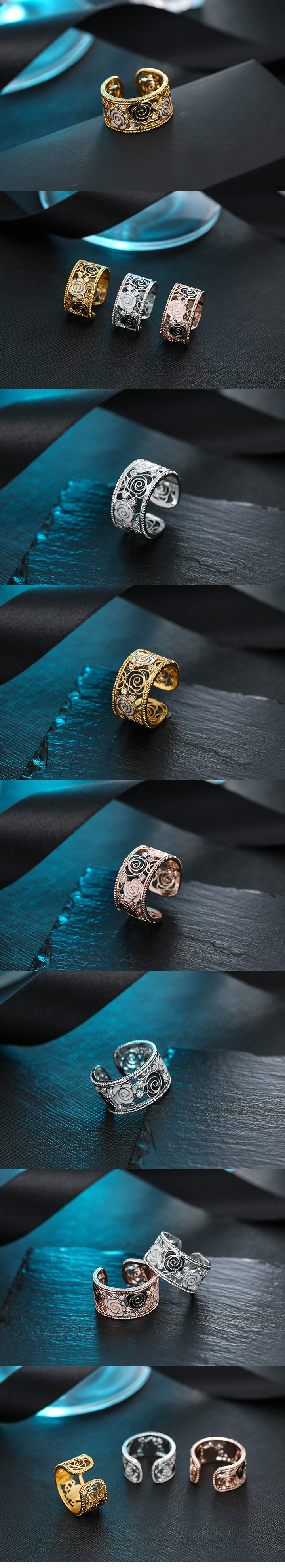 Korean Fashion Sweet Hollow Rose Flower Open Ring Wholesale display picture 1