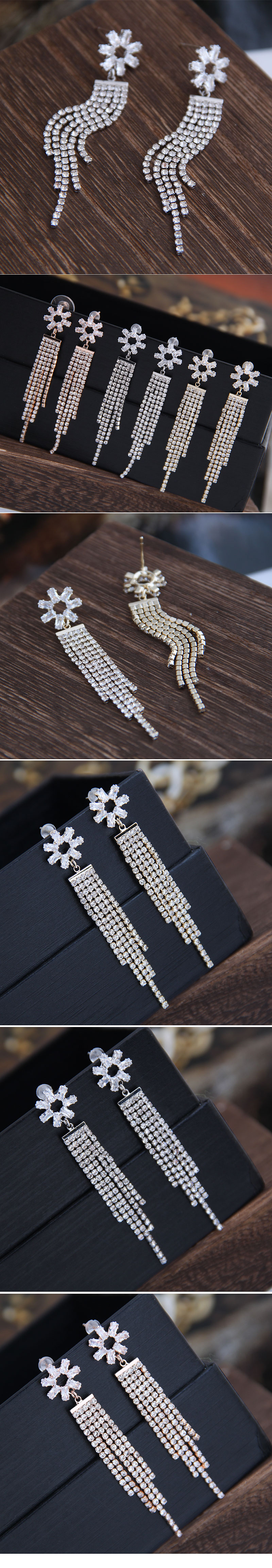 925 Silver Needle Korean Fashion Sweet Ol Shining Flower Tassel Earrings display picture 1