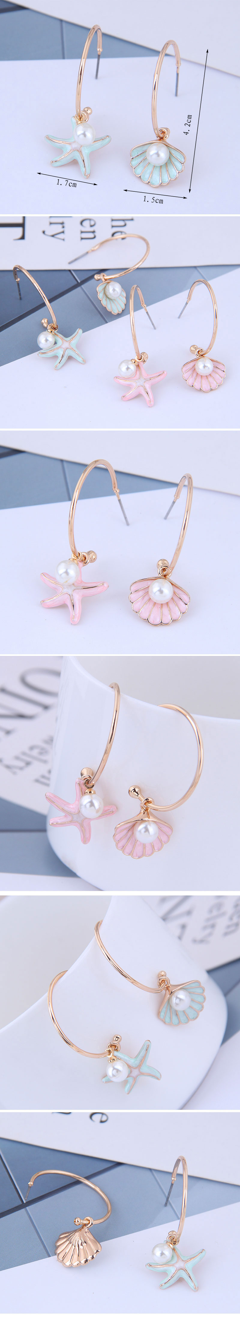 925 Silver Needle Delicate Korean Fashion Sweet Ol Simple Starfish Shell Asymmetric Earrings display picture 1