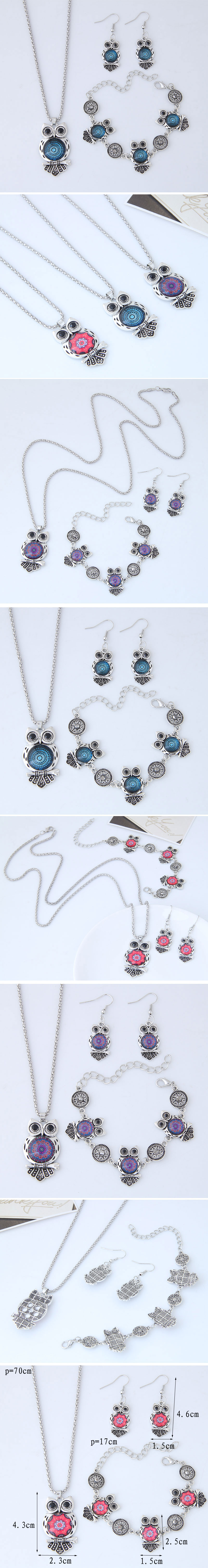 Fashion Metal Wild Vintage Owl Necklace Bracelet Earring Set display picture 1
