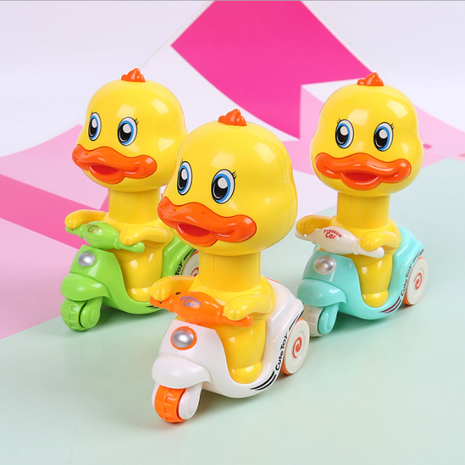 Push Press Little Yellow Duck Cartoon Flyback Motorcycle Pull Back Car Children Toys Wholesale display picture 1