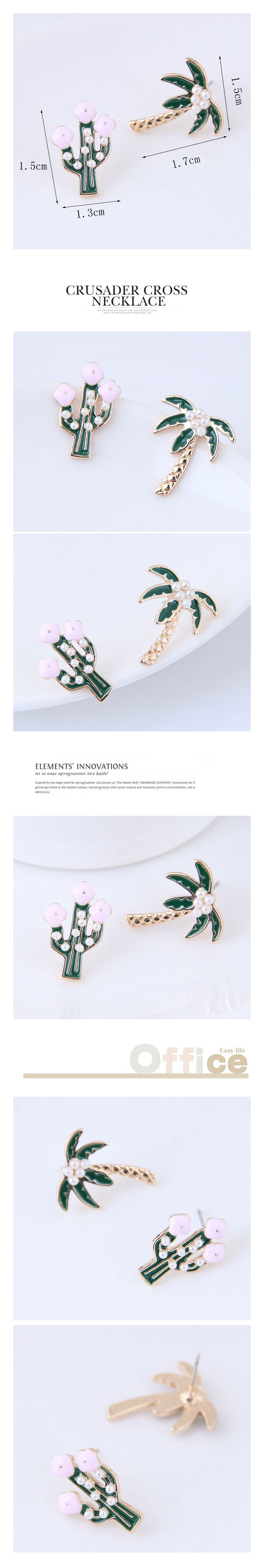 Korean Mode Metall Blume Baum Asymmetrische Ohrringe Für Frauen Großhandel display picture 1