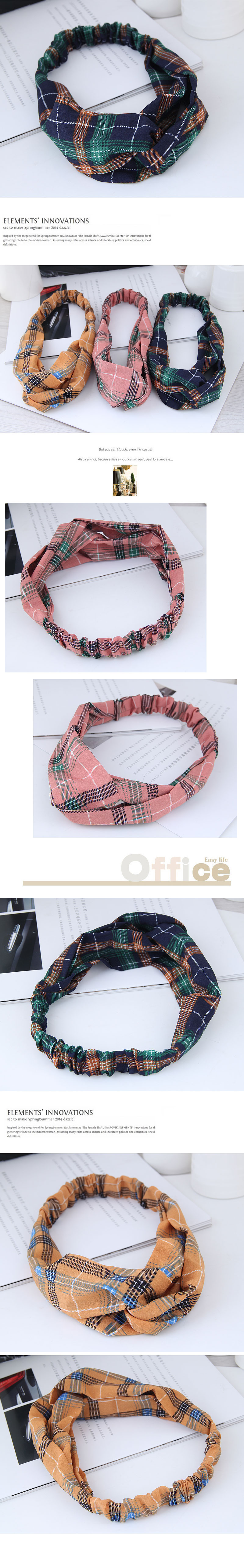 Fashion Sweet Wide-sided Checkered Pattern Simple Cross Elastic Wild Wide-edge Hair Accessories Cheap Hair Band Wholesale display picture 1