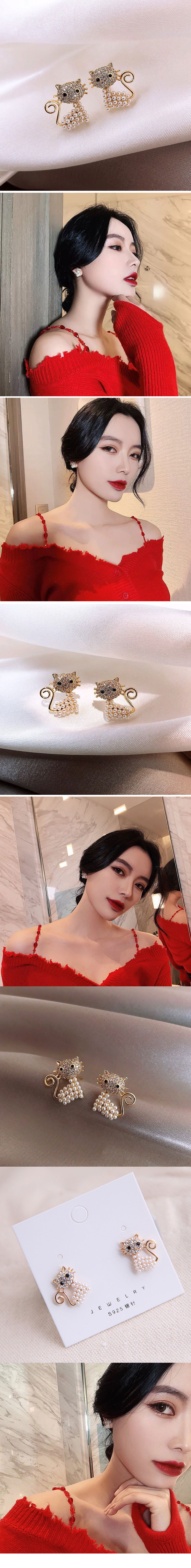 Yi Wu Jewelry Wholesale925 Silver Needle Korean Fashion Sweet Ol Wild Cute Cat Earrings display picture 1